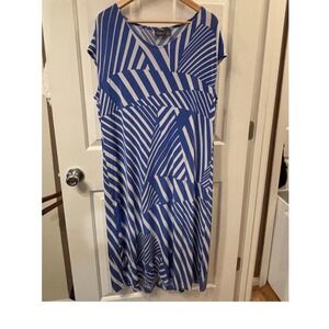 Chico's Travelers Blue White Geometric Stripe Midi Dress Cap Sleeve Women 3 L XL